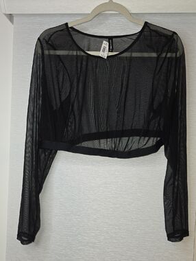Black Sheer Long-Sleeve Crop Top - Lightweight Layering